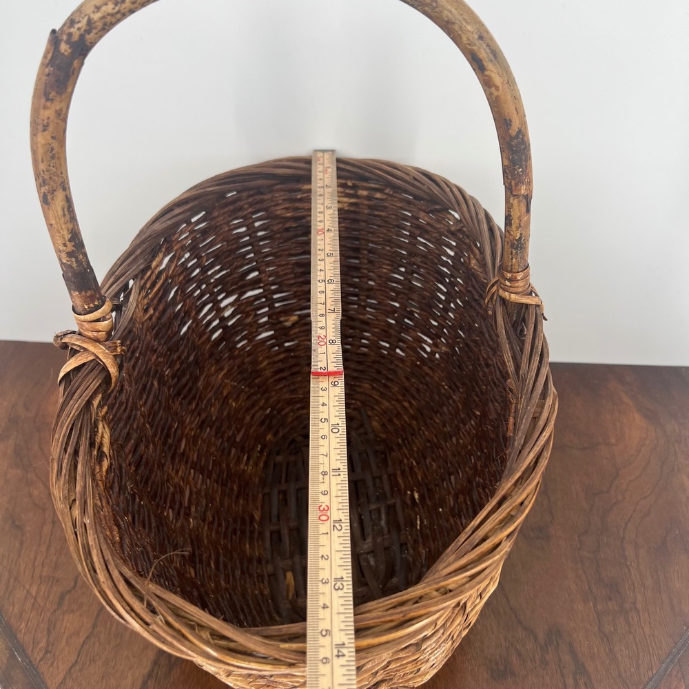 Vintage French Country Woven Rattan Wicker Gathering Basket Farmhouse Rustic 14" - Picture 8 of 14